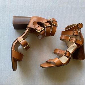 Nine West leather strappy buckle block heels  open toe sandals shoes